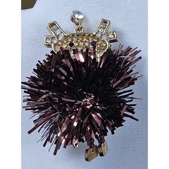 Reindeer Necklace & Earrings Set Brown  Pom Pom Multi Color Rinestone Holiday - Picture 5 of 10